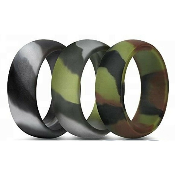Silicone Wedding Rings (Set of 3) Color - Camo Combo 2 Mens Safety Rings - Picture 1 of 8
